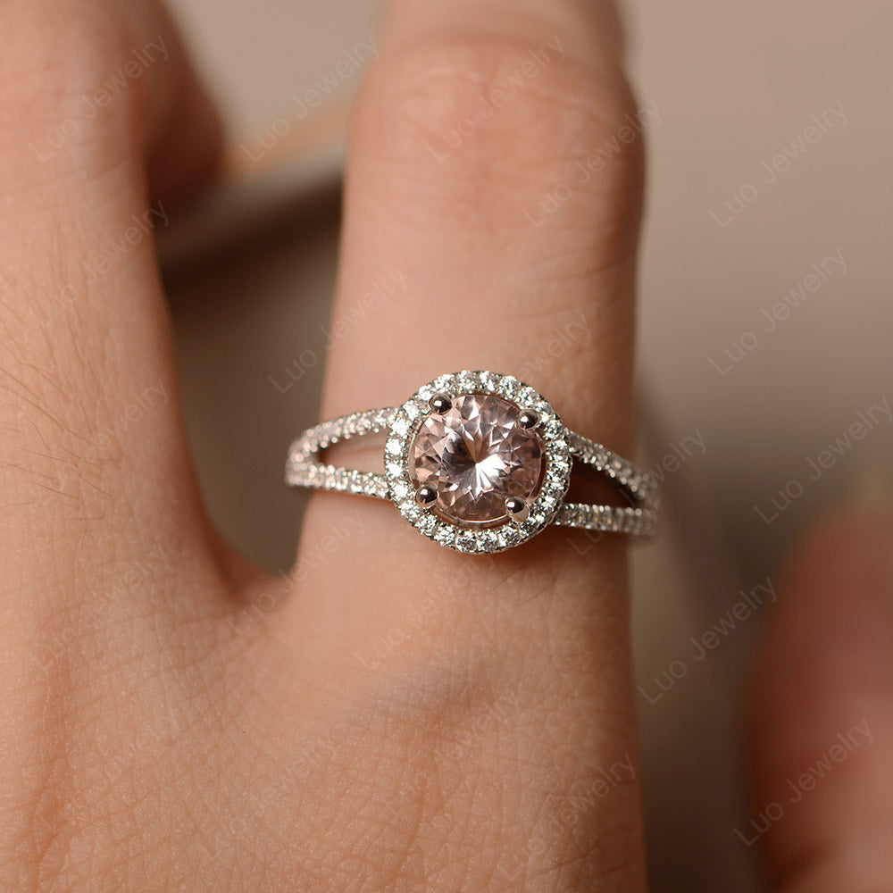Round Morganite Halo Split Shank Engagement Ring - LUO Jewelry