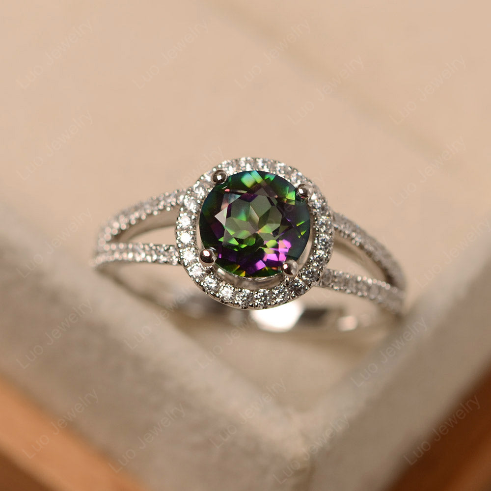 Round Mystic Topaz Halo Split Shank Engagement Ring - LUO Jewelry