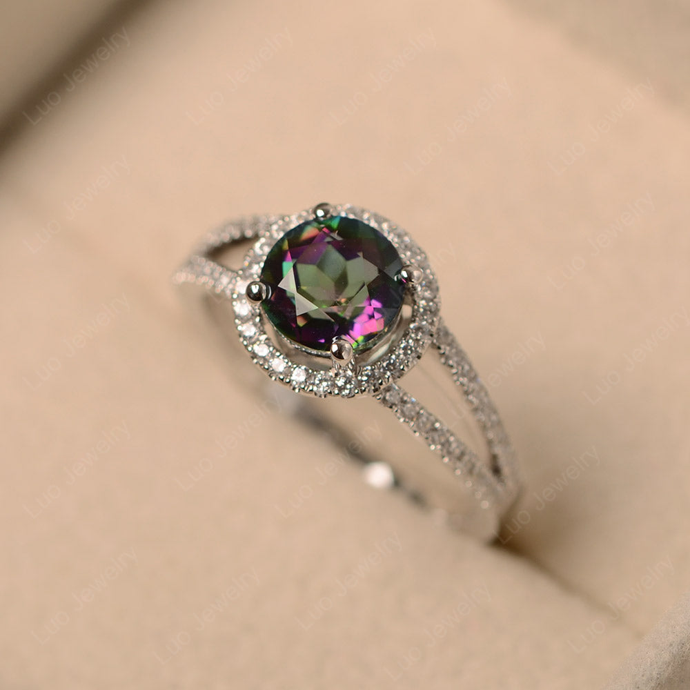 Round Mystic Topaz Halo Split Shank Engagement Ring - LUO Jewelry