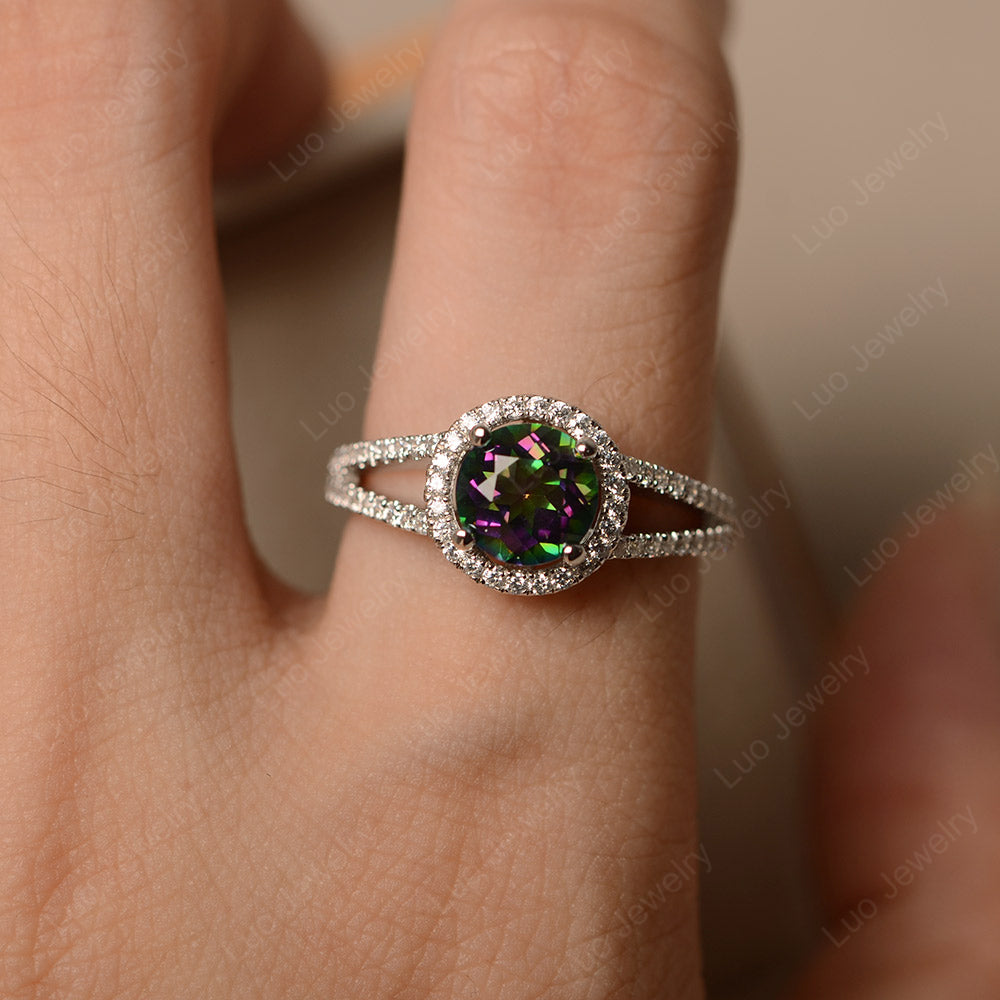 Round Mystic Topaz Halo Split Shank Engagement Ring - LUO Jewelry