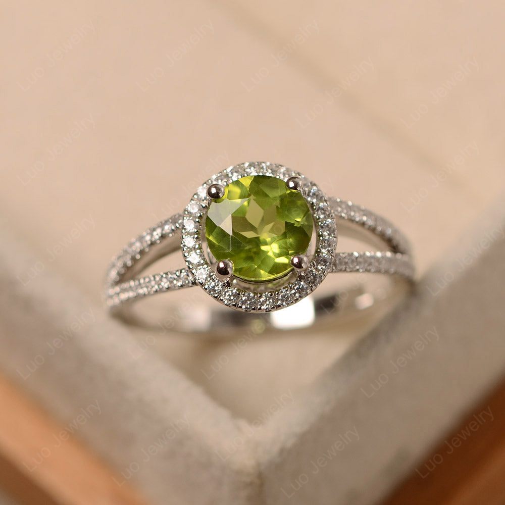 Round Peridot Halo Split Shank Engagement Ring - LUO Jewelry