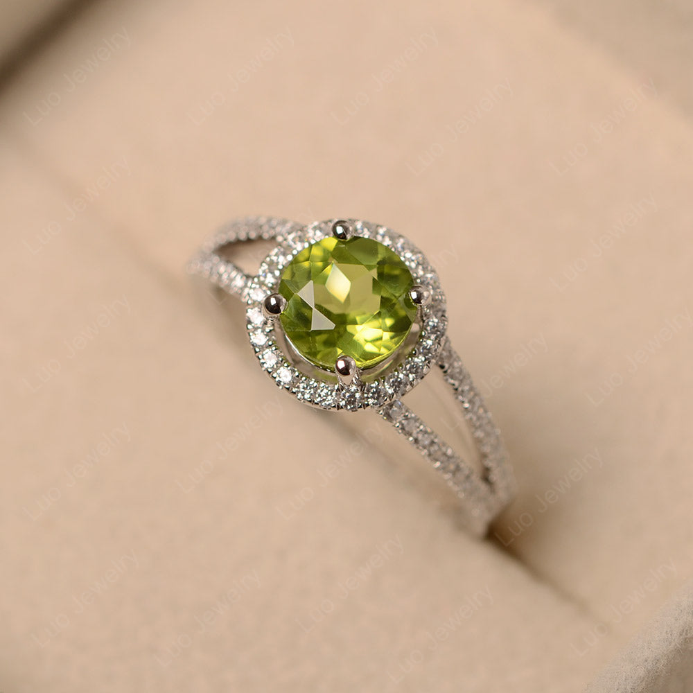 Round Peridot Halo Split Shank Engagement Ring - LUO Jewelry