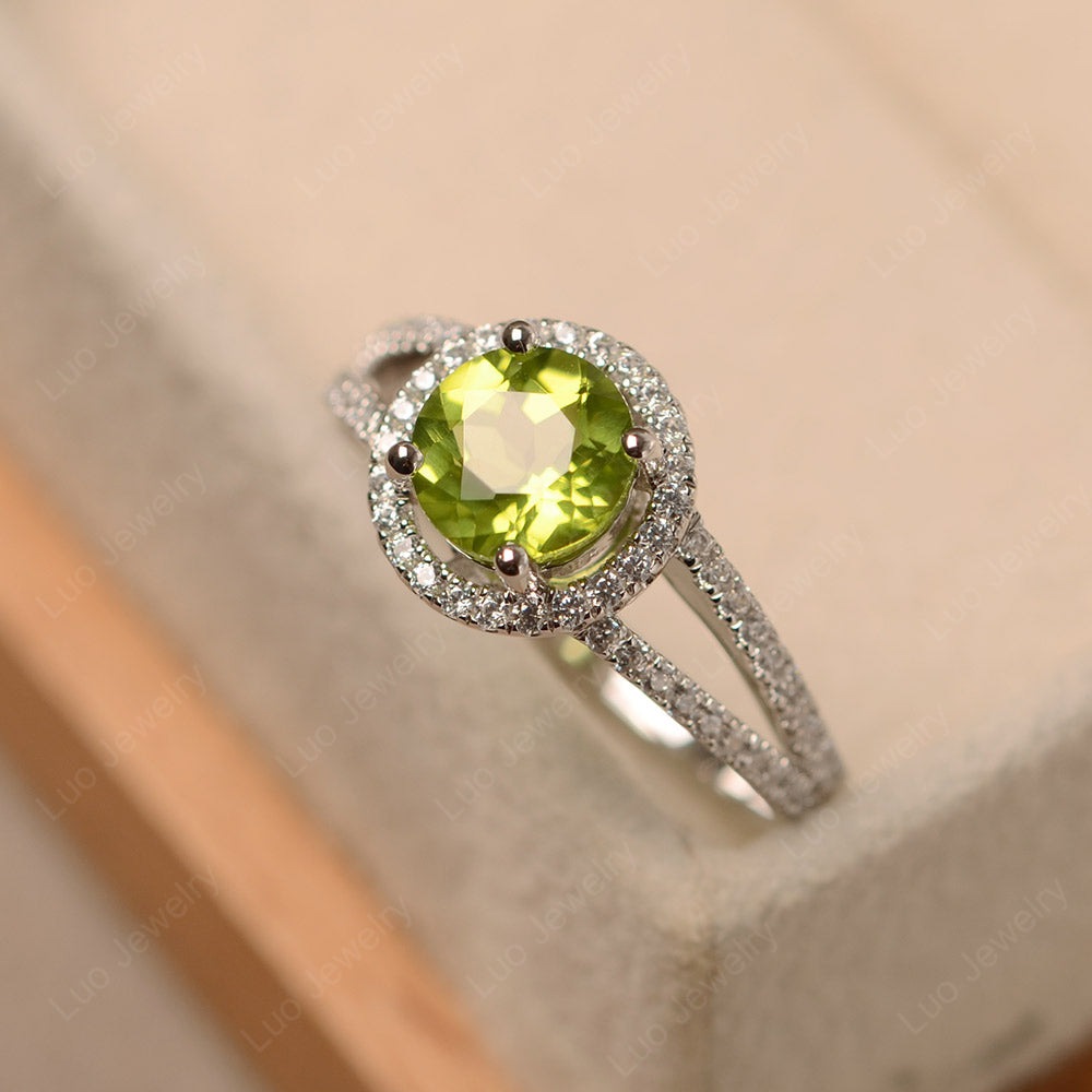 Round Peridot Halo Split Shank Engagement Ring - LUO Jewelry