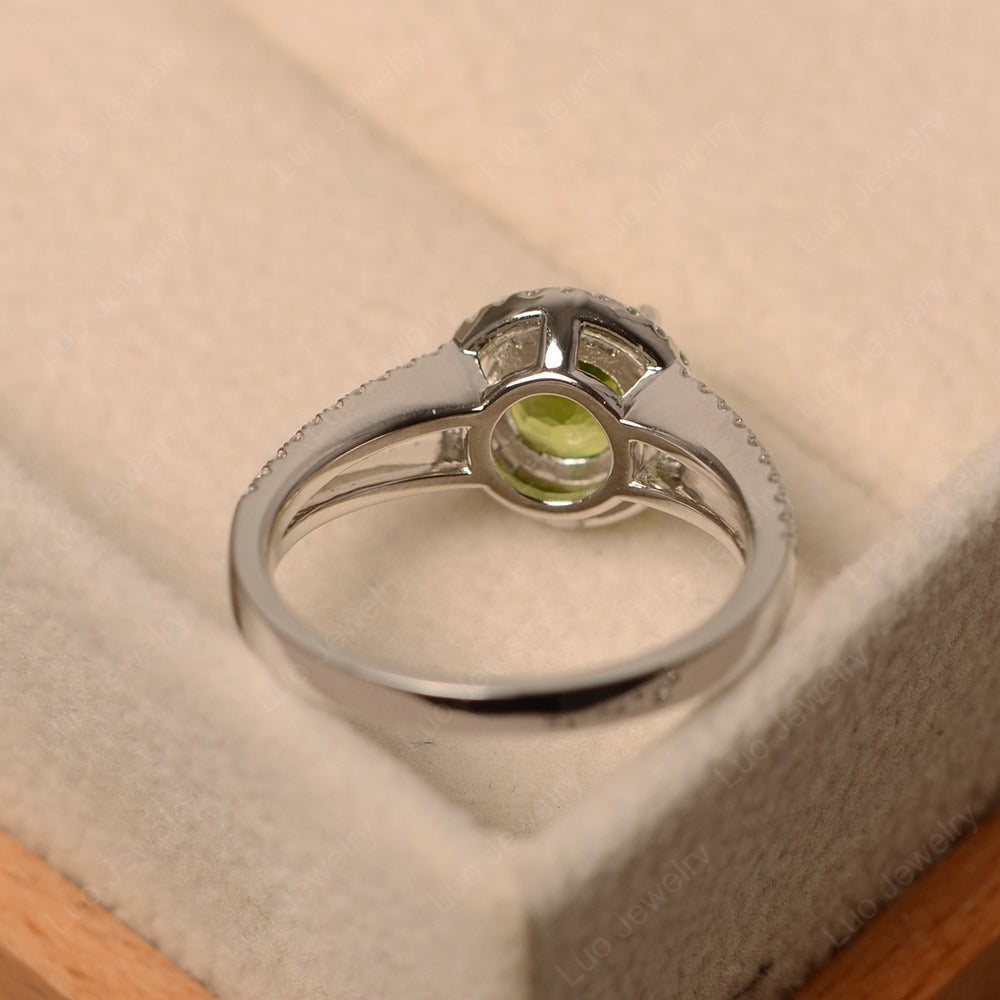 Round Peridot Halo Split Shank Engagement Ring - LUO Jewelry