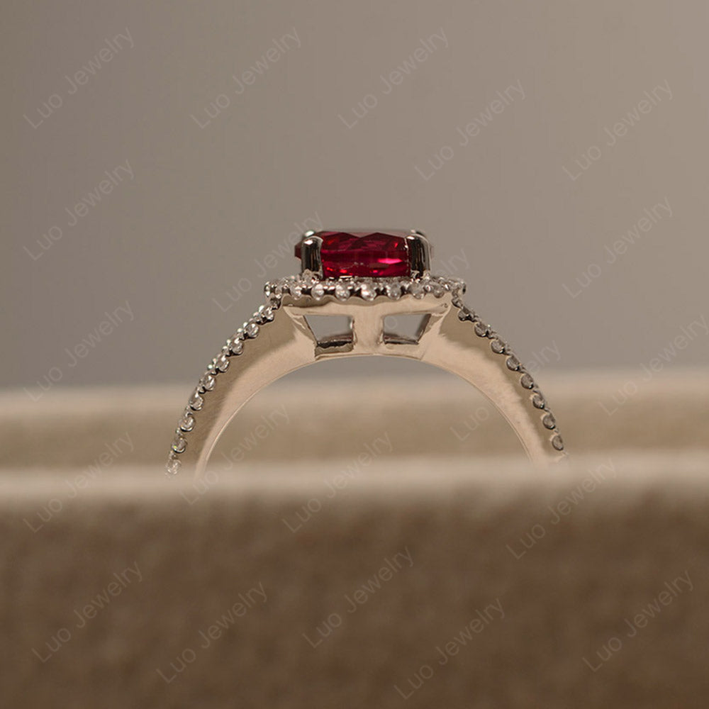 Round Ruby Halo Split Shank Engagement Ring - LUO Jewelry