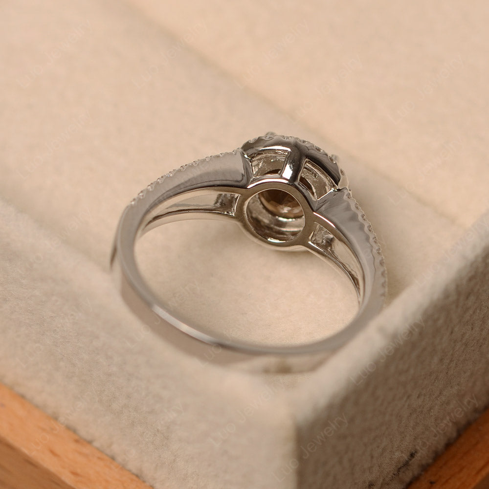 Round Smoky Quartz  Halo Split Shank Engagement Ring - LUO Jewelry