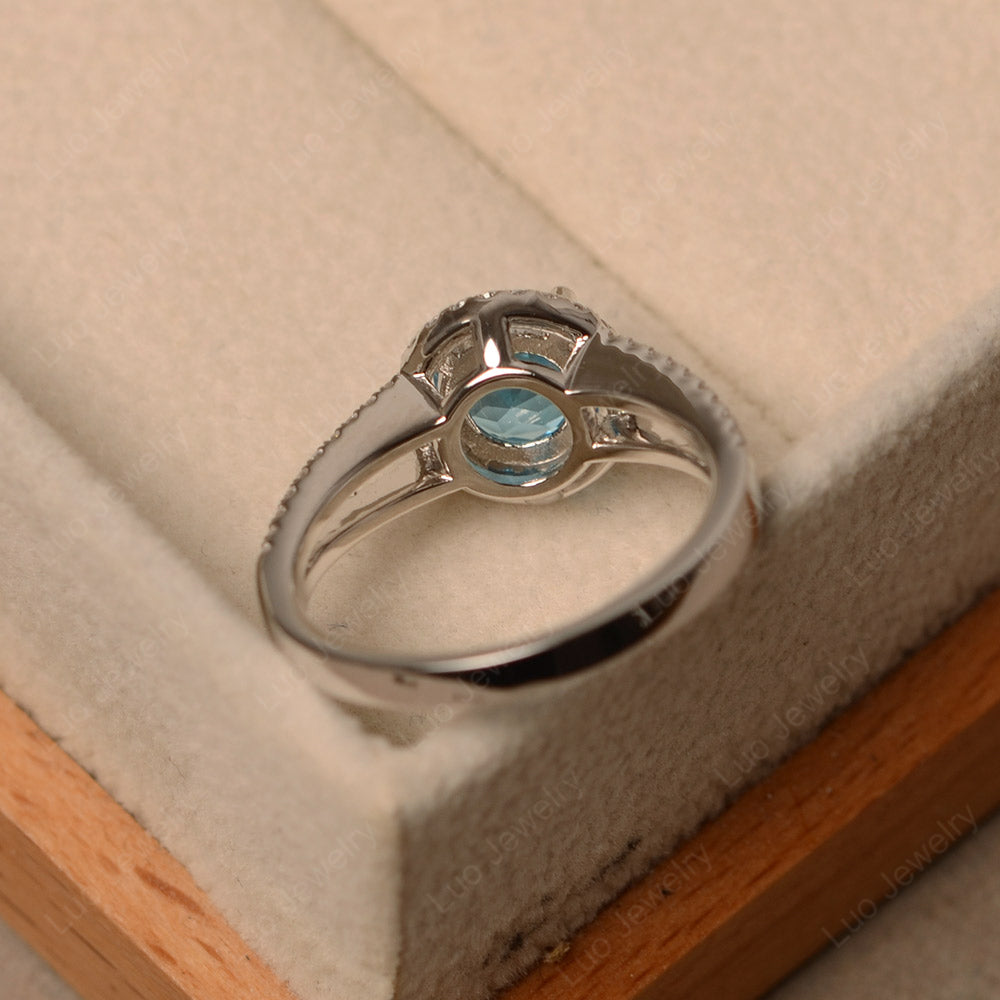 Round Swiss Blue Topaz Halo Split Shank Engagement Ring - LUO Jewelry
