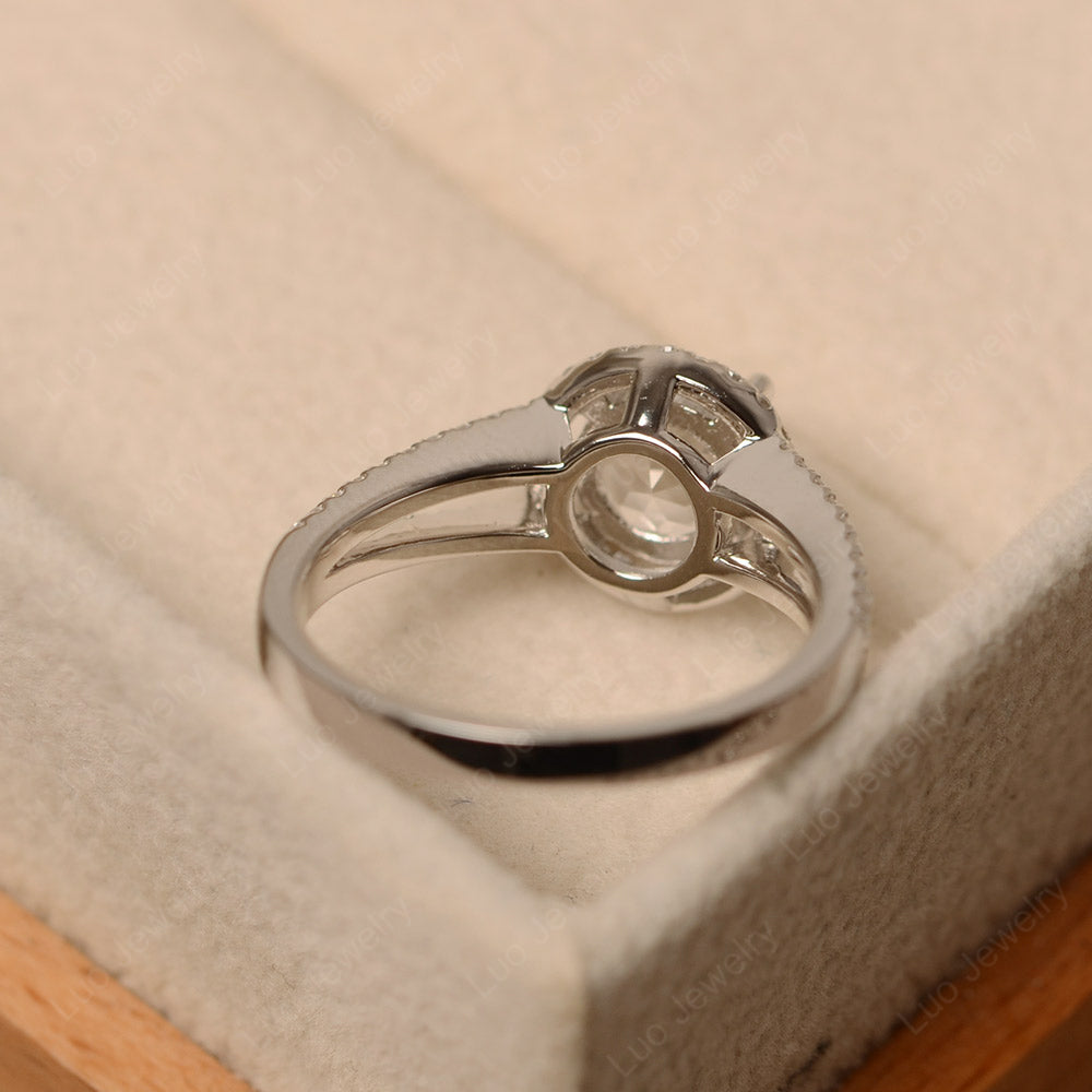 Round White Topaz Halo Split Shank Engagement Ring - LUO Jewelry