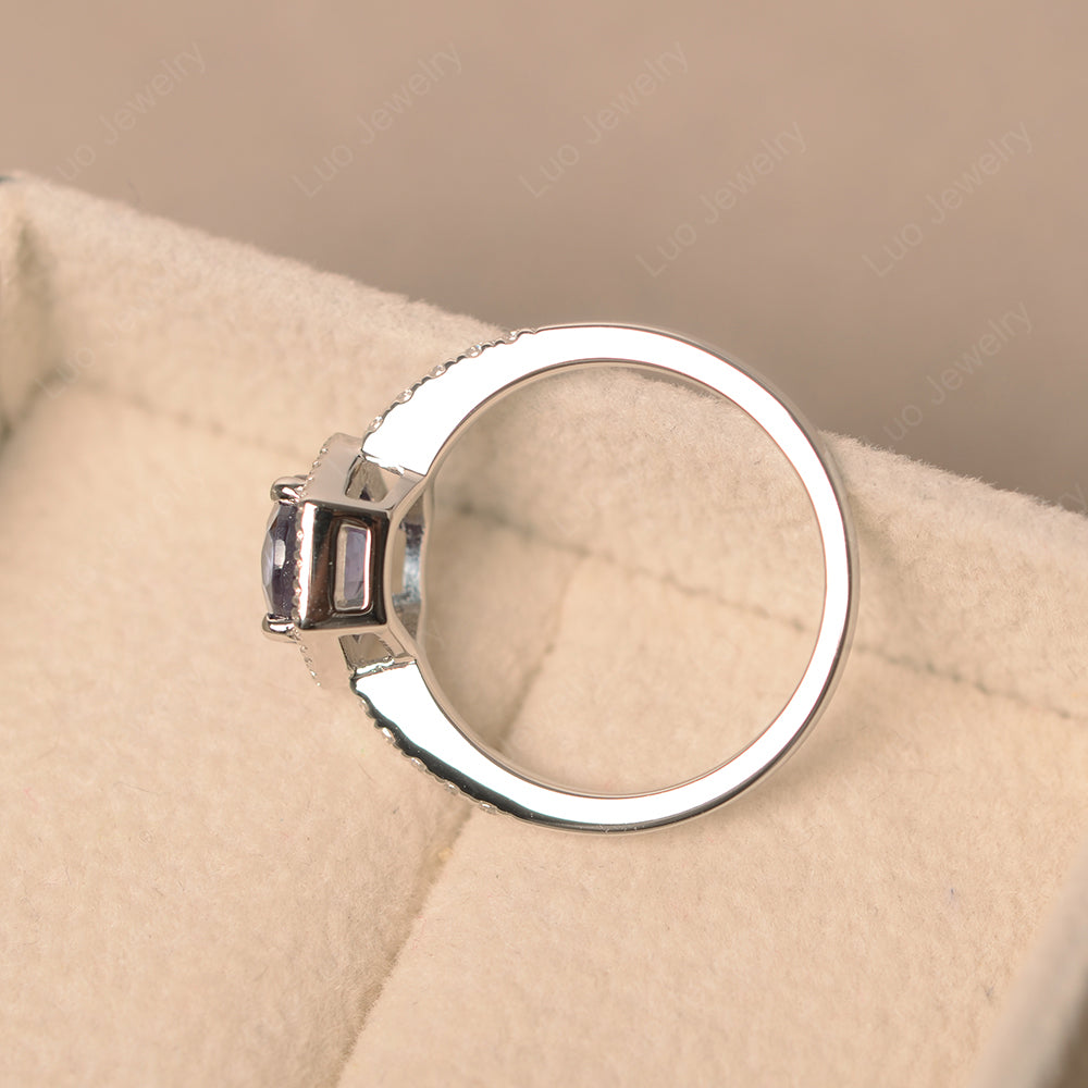 Alexandrite Ring Hexagon Halo Engagement Ring - LUO Jewelry