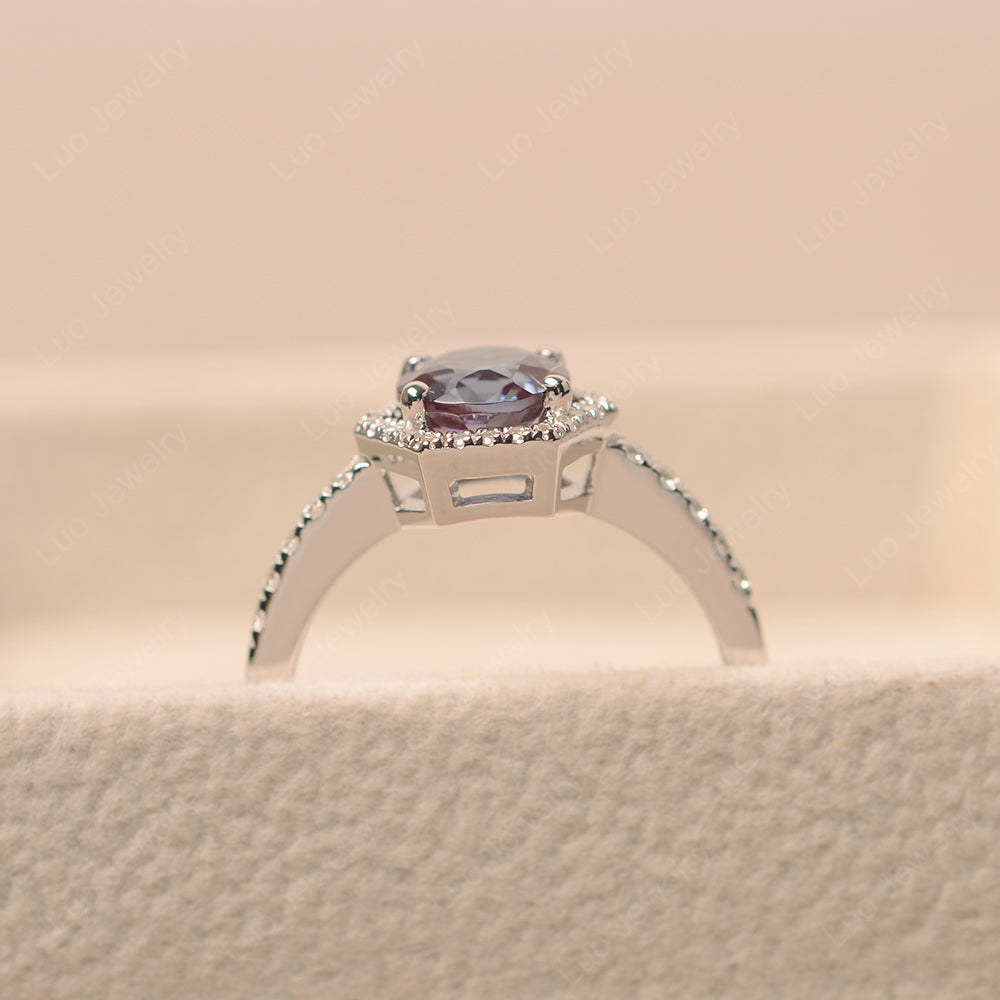 Alexandrite Ring Hexagon Halo Engagement Ring - LUO Jewelry
