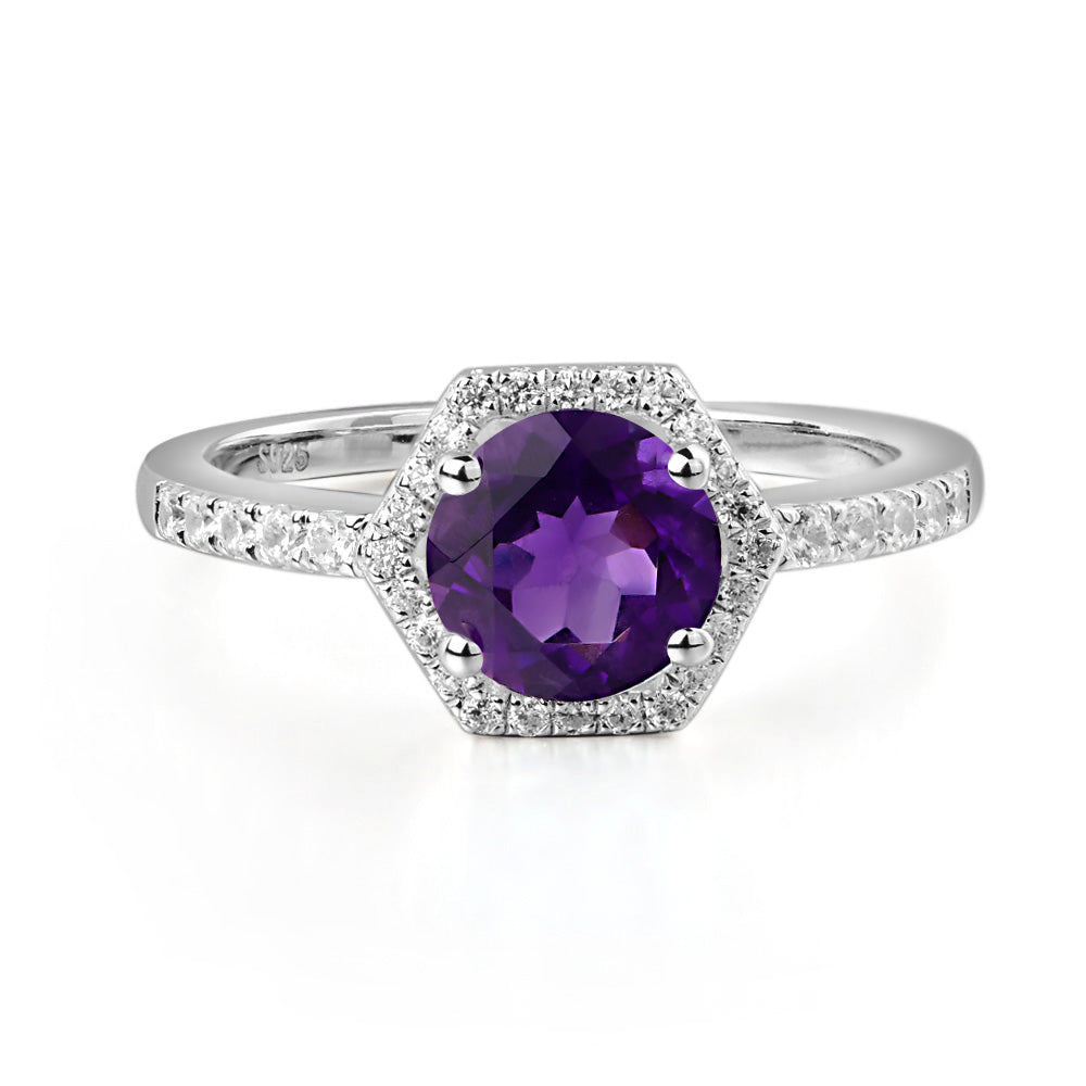 Amethyst Halo Hexagon Setting Engagement Ring - LUO Jewelry