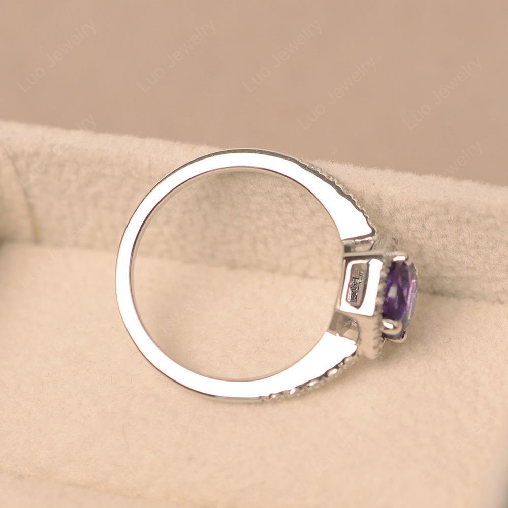 Amethyst Halo Hexagon Setting Engagement Ring - LUO Jewelry