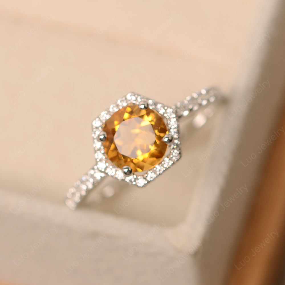 Citrine Halo Hexagon Setting Engagement Ring - LUO Jewelry