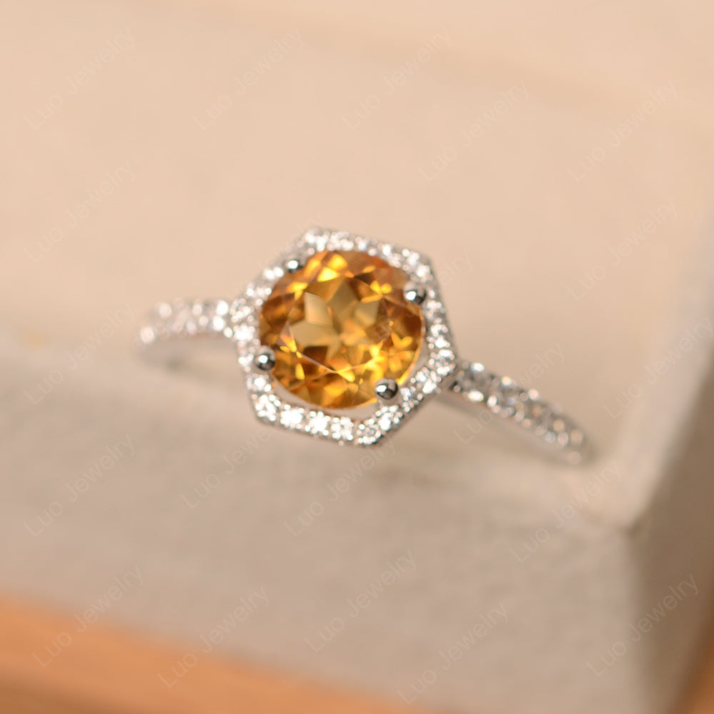 Citrine Halo Hexagon Setting Engagement Ring - LUO Jewelry
