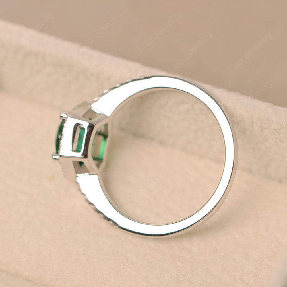 Lab Emerald Halo Hexagon Setting Engagement Ring - LUO Jewelry