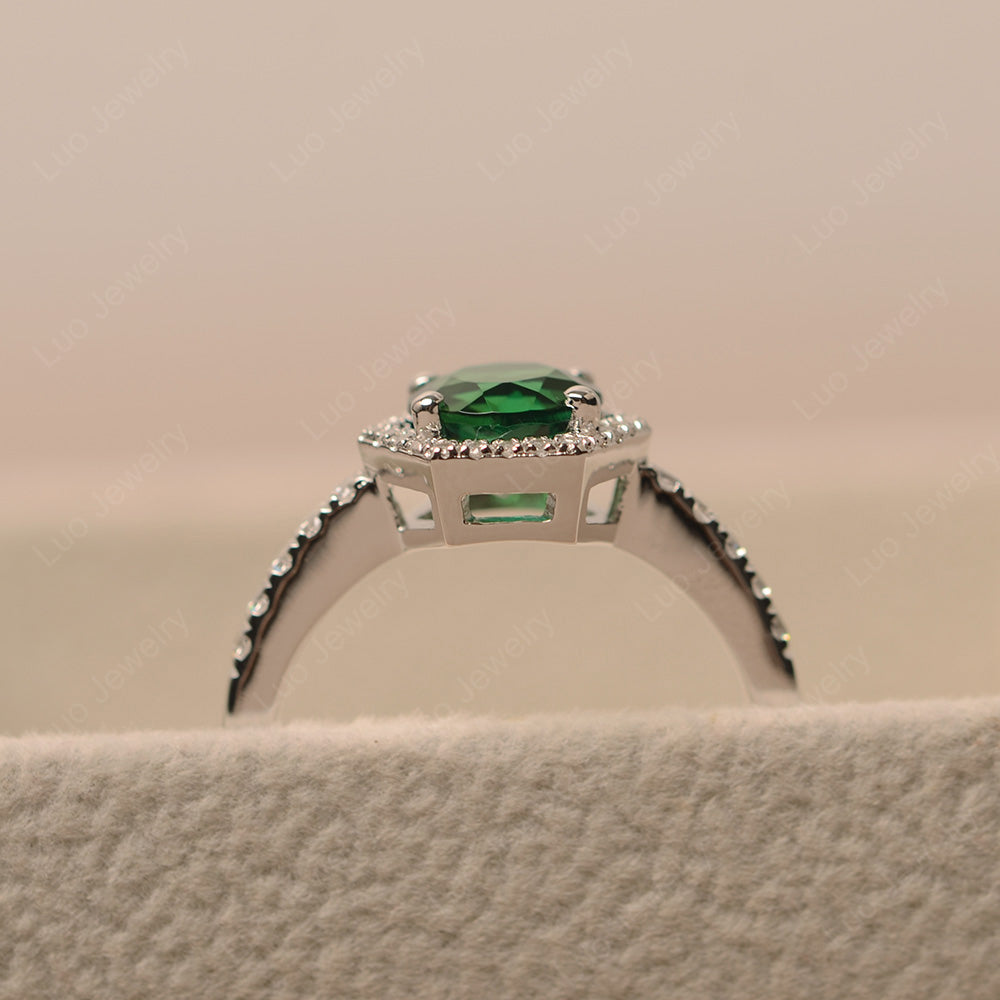 Lab Emerald Halo Hexagon Setting Engagement Ring - LUO Jewelry