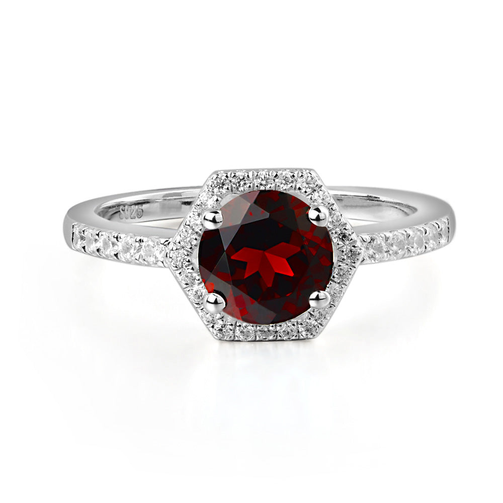 Garnet Halo Hexagon Setting Engagement Ring - LUO Jewelry