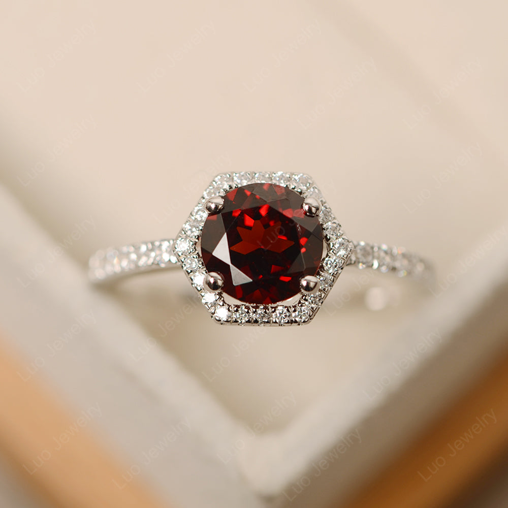 Garnet Halo Hexagon Setting Engagement Ring - LUO Jewelry