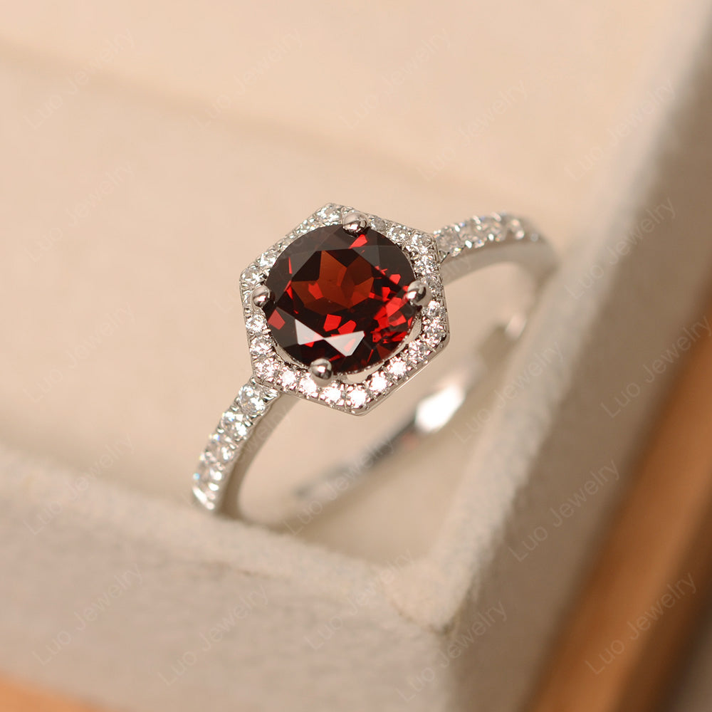 Garnet Halo Hexagon Setting Engagement Ring - LUO Jewelry