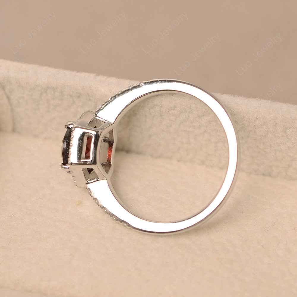 Garnet Halo Hexagon Setting Engagement Ring - LUO Jewelry