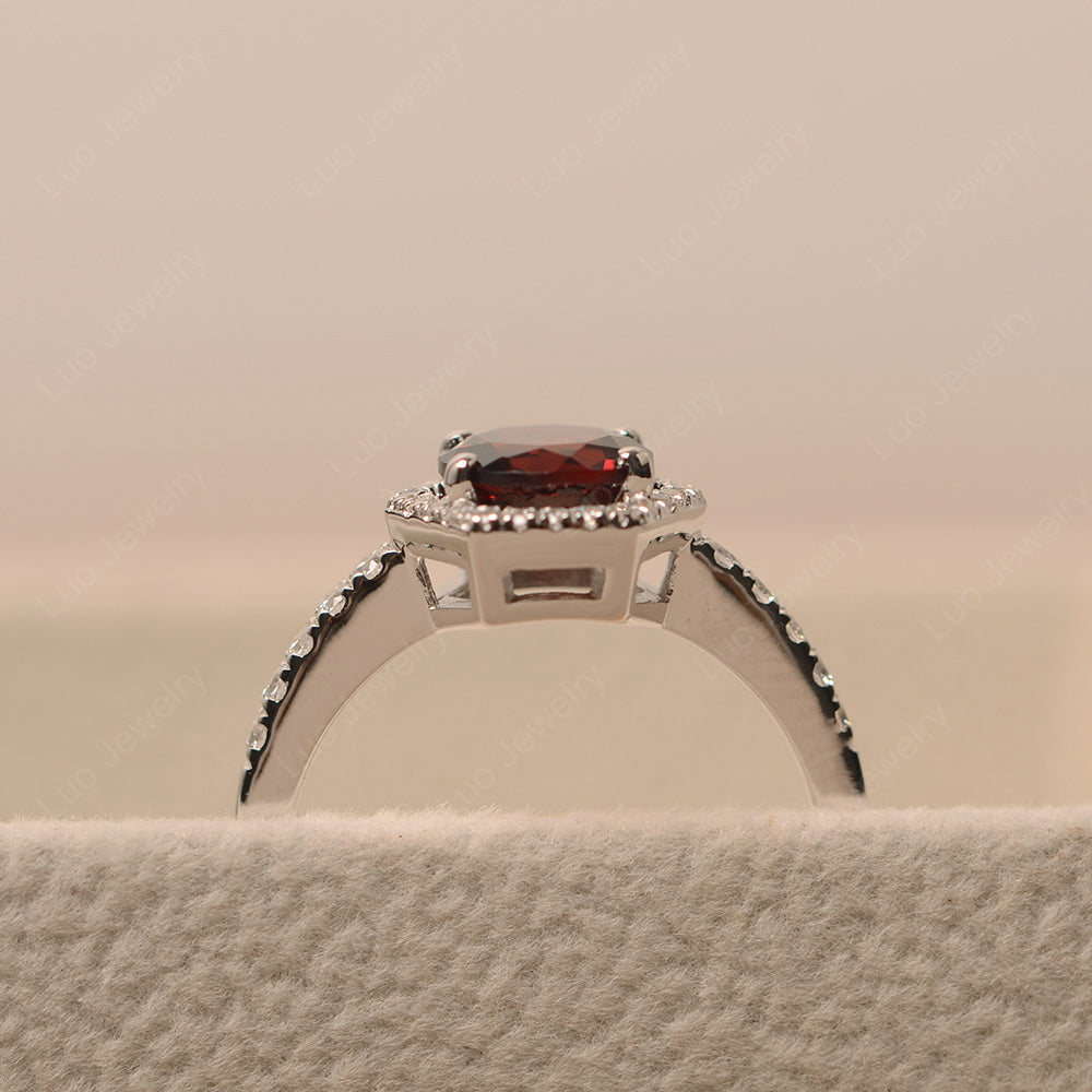 Garnet Halo Hexagon Setting Engagement Ring - LUO Jewelry