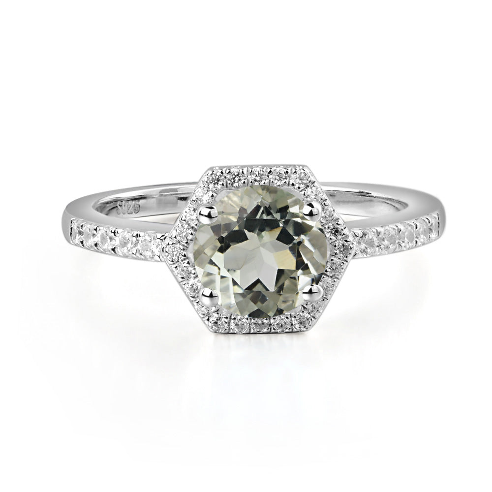 Green Amethyst Halo Hexagon Setting Engagement Ring - LUO Jewelry