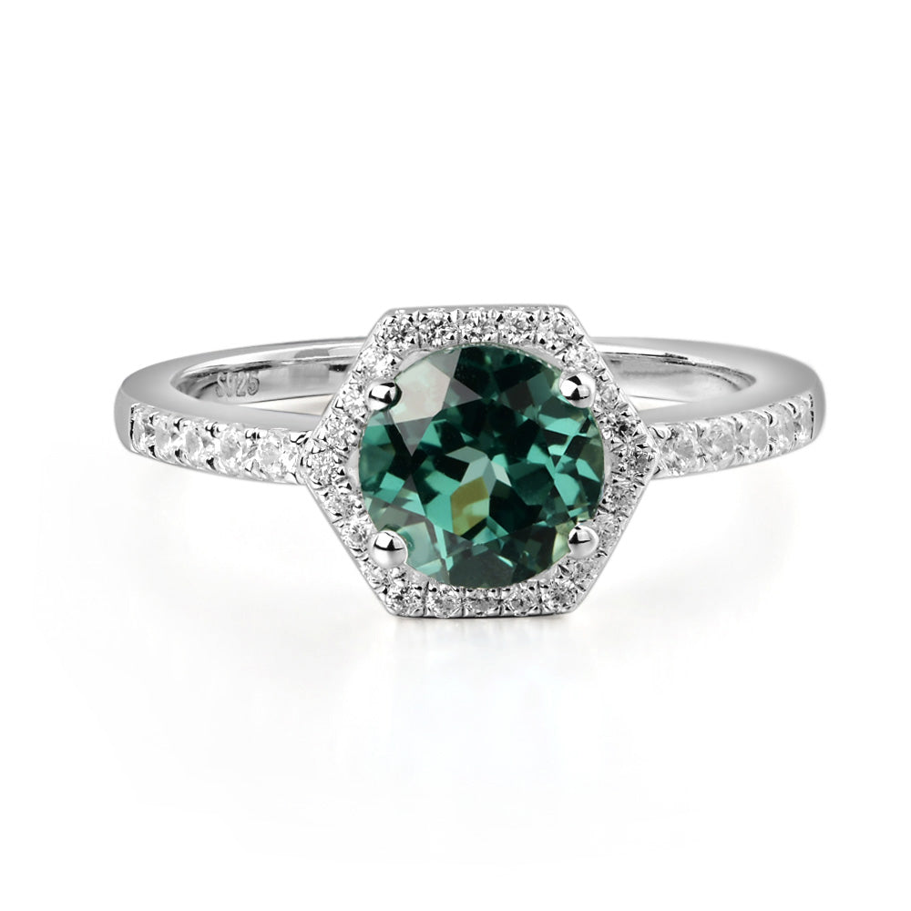 Green Sapphire Halo Hexagon Setting Engagement Ring - LUO Jewelry