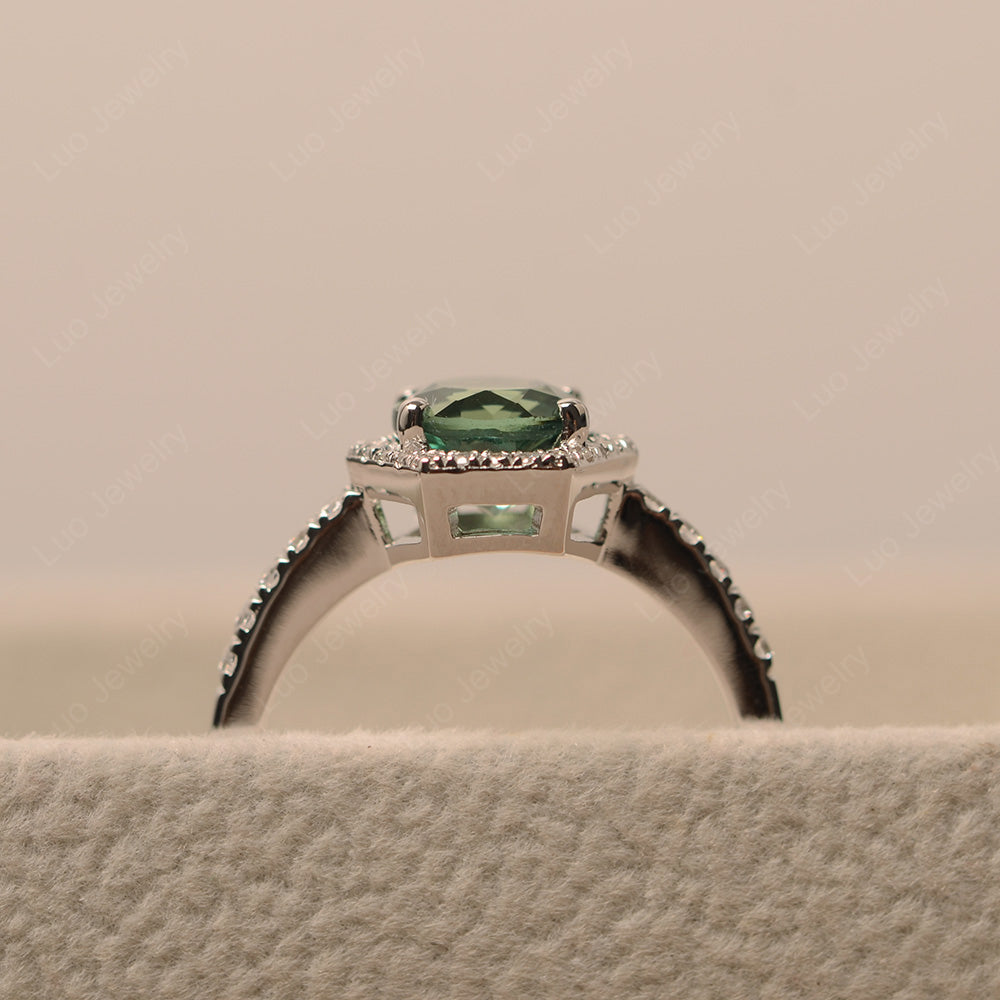 Green Sapphire Halo Hexagon Setting Engagement Ring - LUO Jewelry