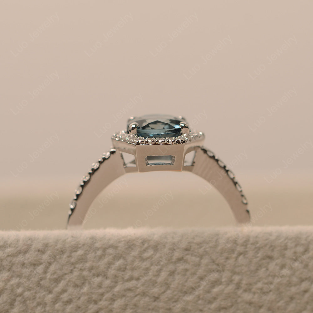 London Blue Topaz Halo Hexagon Setting Engagement Ring - LUO Jewelry