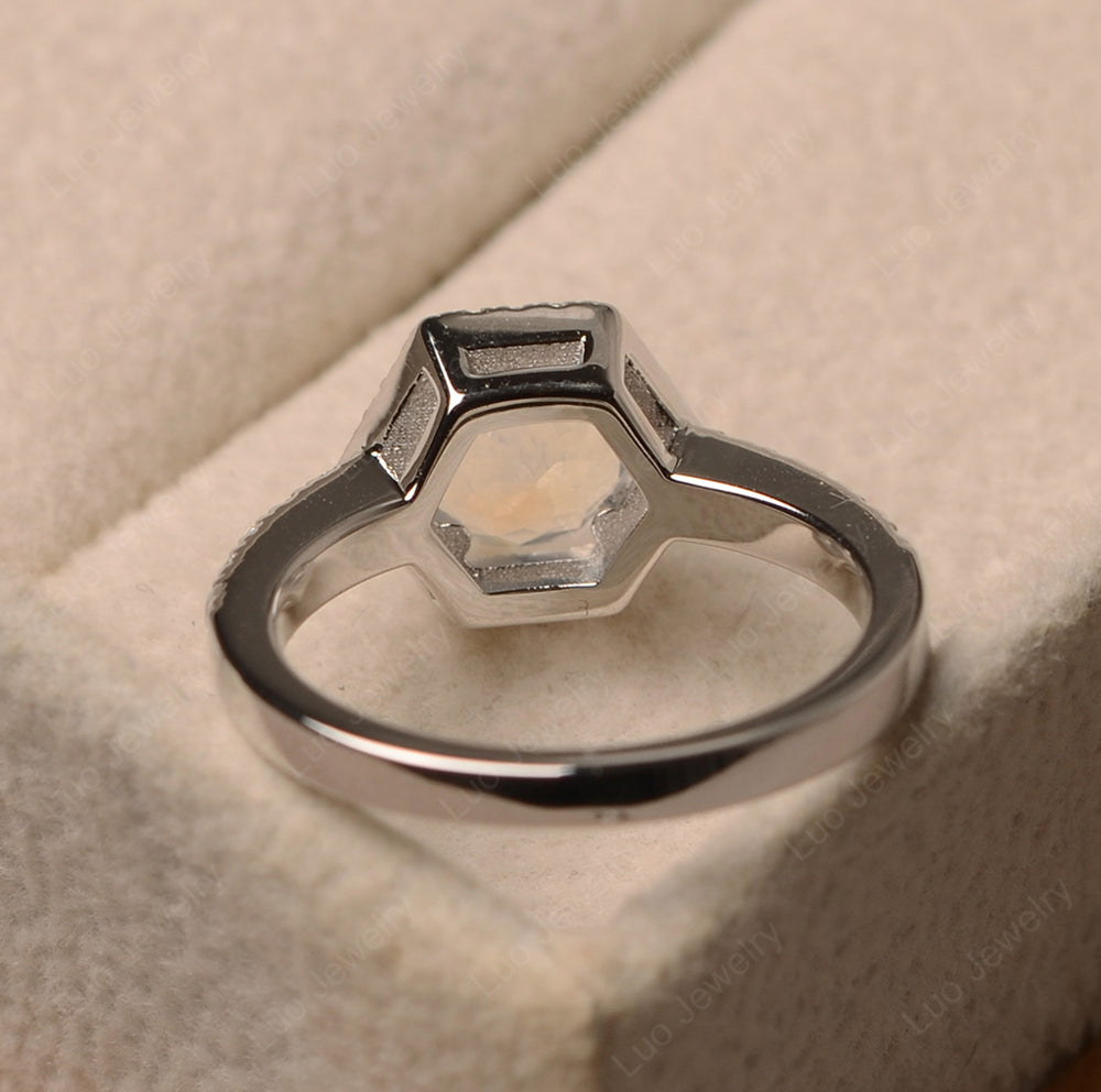 Moonstone Halo Hexagon Setting Engagement Ring - LUO Jewelry