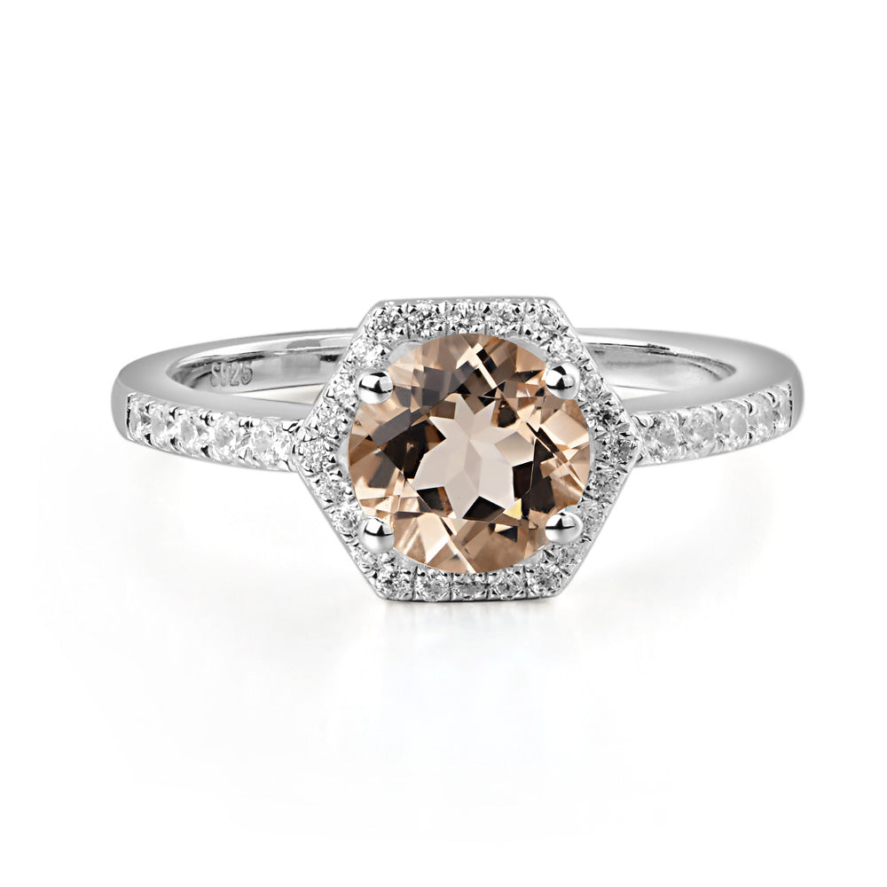 Morganite Halo Hexagon Setting Engagement Ring - LUO Jewelry