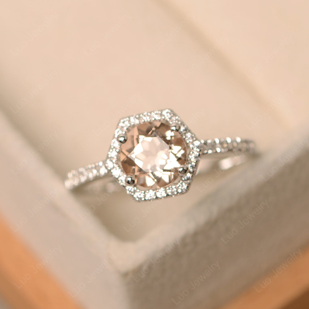 Morganite Halo Hexagon Setting Engagement Ring - LUO Jewelry