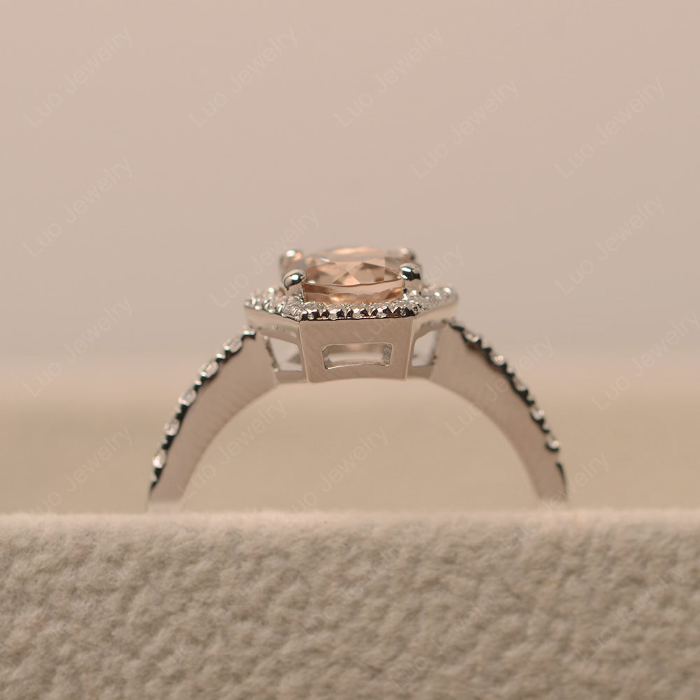 Morganite Halo Hexagon Setting Engagement Ring - LUO Jewelry