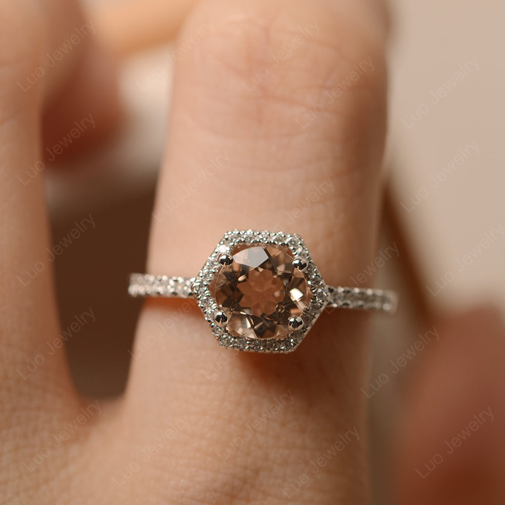 Morganite Halo Hexagon Setting Engagement Ring - LUO Jewelry