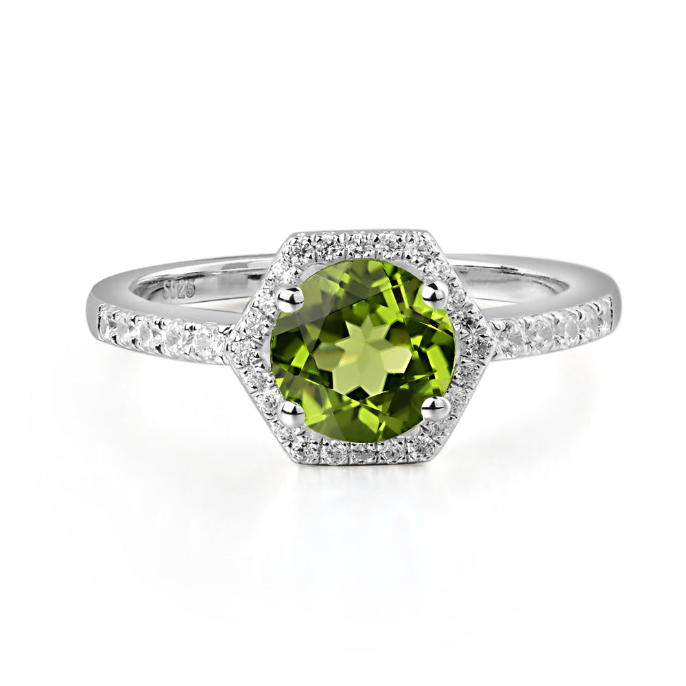 Peridot Halo Hexagon Setting Engagement Ring - LUO Jewelry