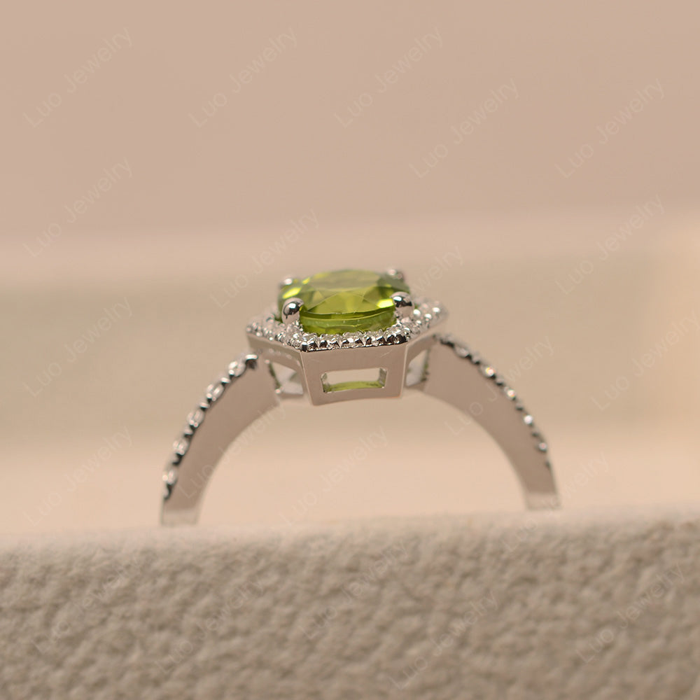 Peridot Halo Hexagon Setting Engagement Ring - LUO Jewelry