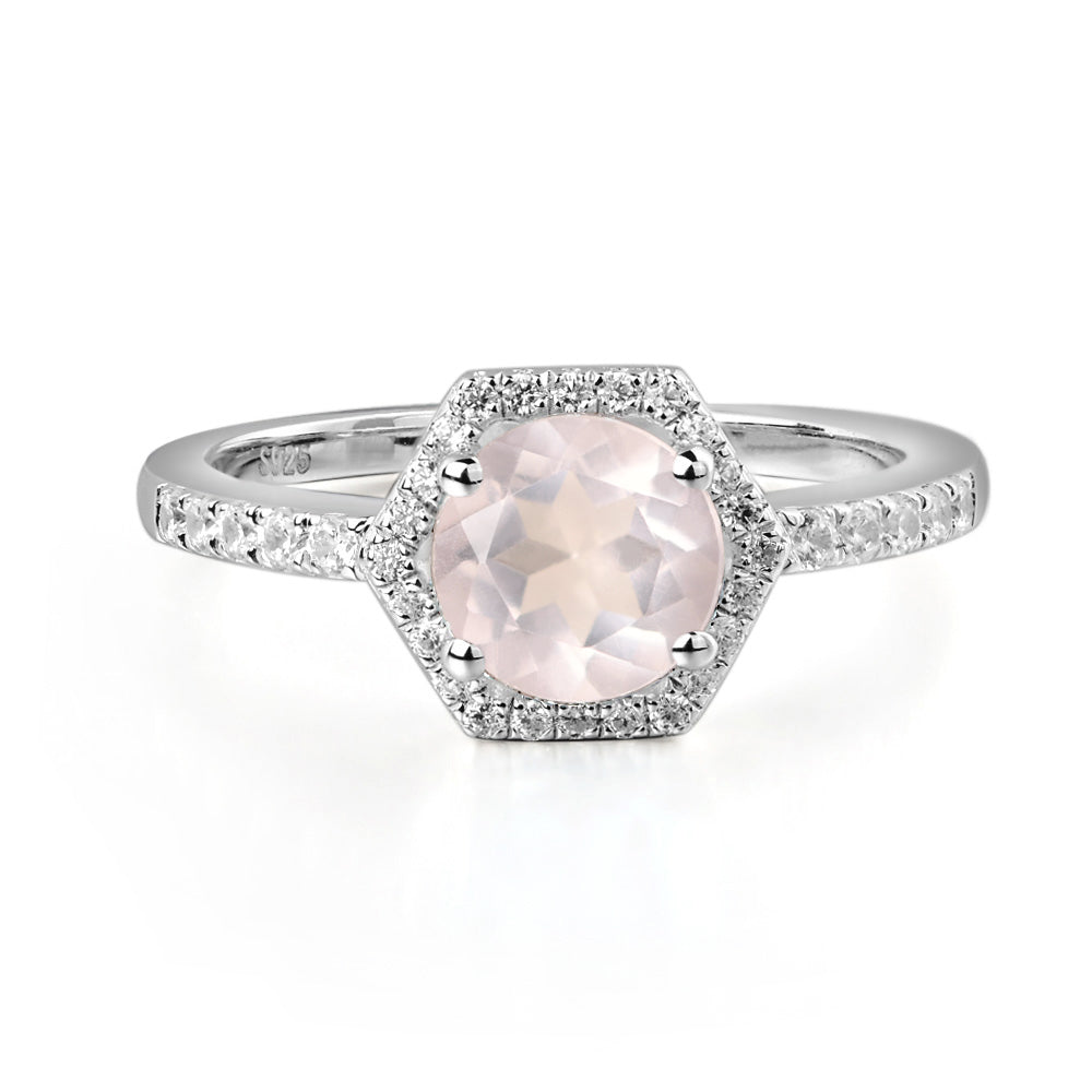 Rose Quartz Halo Hexagon Setting Engagement Ring - LUO Jewelry