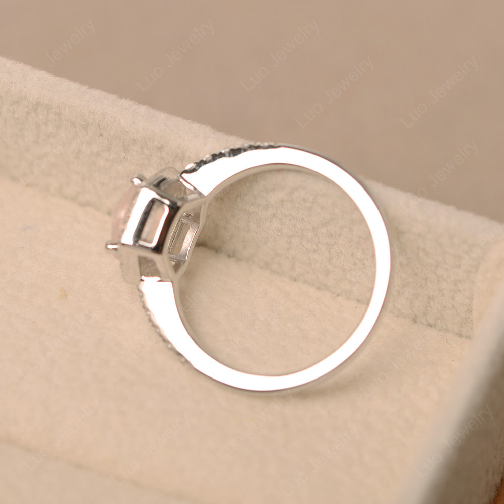 Rose Quartz Halo Hexagon Setting Engagement Ring - LUO Jewelry