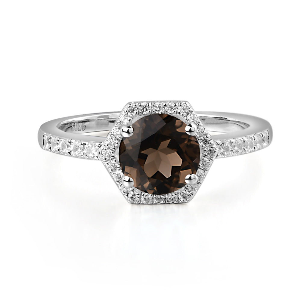 Smoky Quartz  Halo Hexagon Setting Engagement Ring - LUO Jewelry