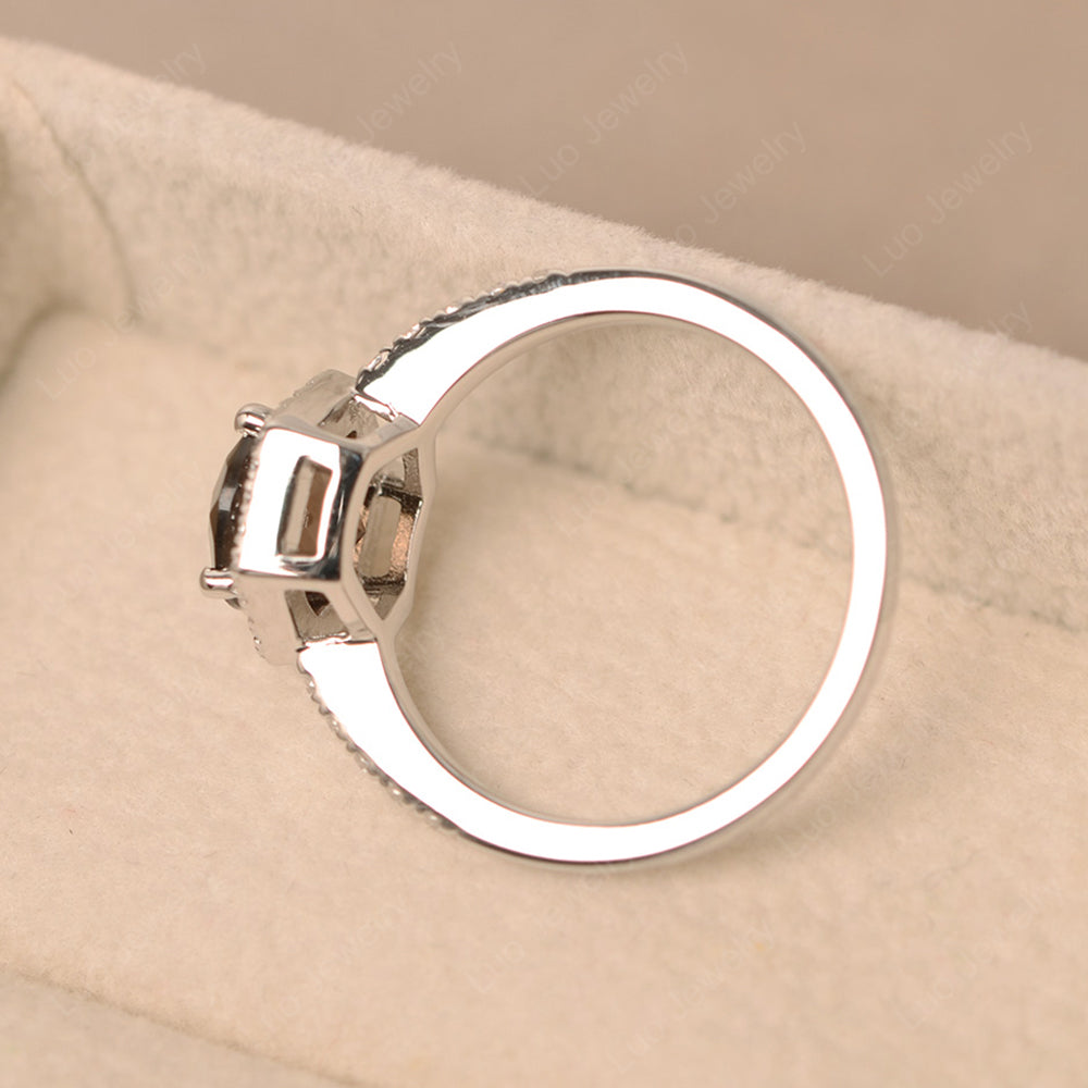 Smoky Quartz  Halo Hexagon Setting Engagement Ring - LUO Jewelry