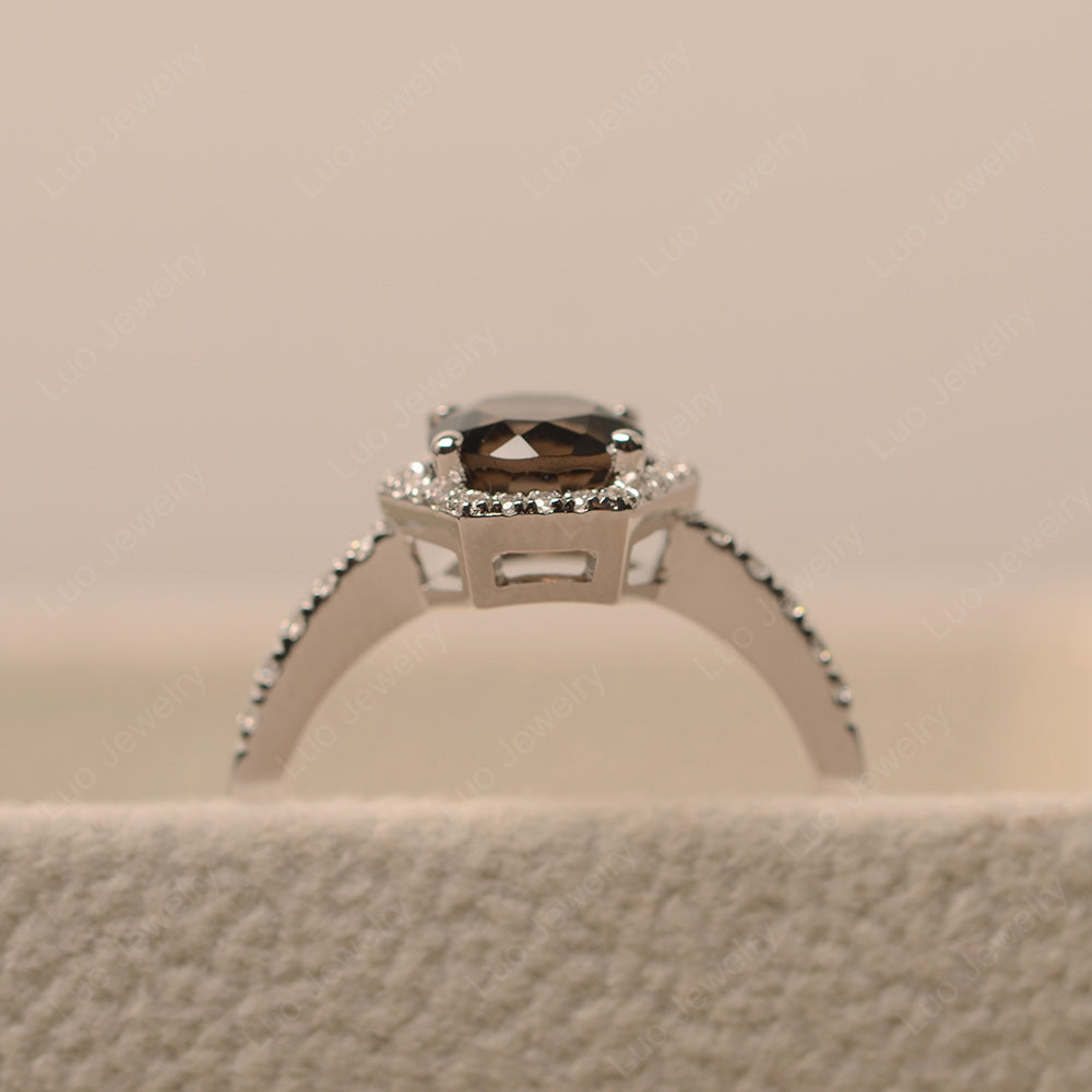 Smoky Quartz  Halo Hexagon Setting Engagement Ring - LUO Jewelry