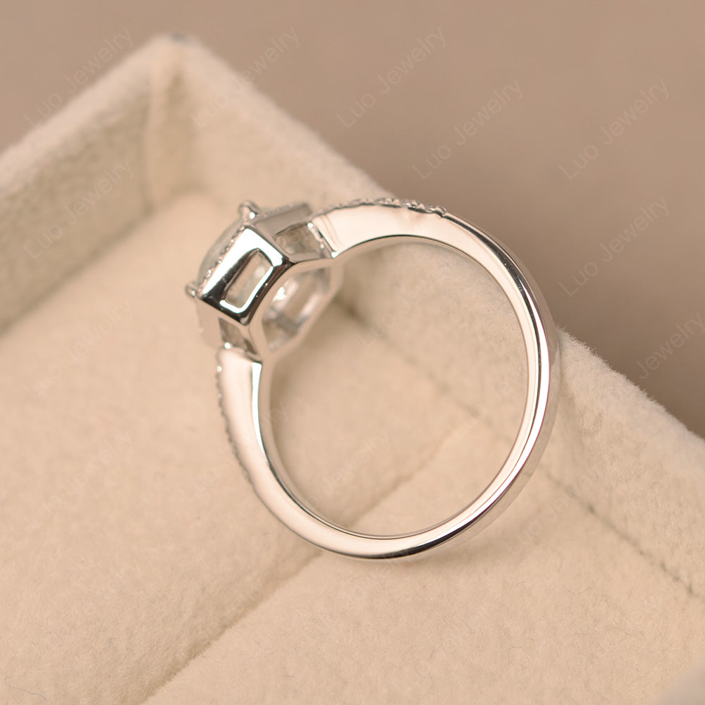 White Topaz Halo Hexagon Setting Engagement Ring - LUO Jewelry