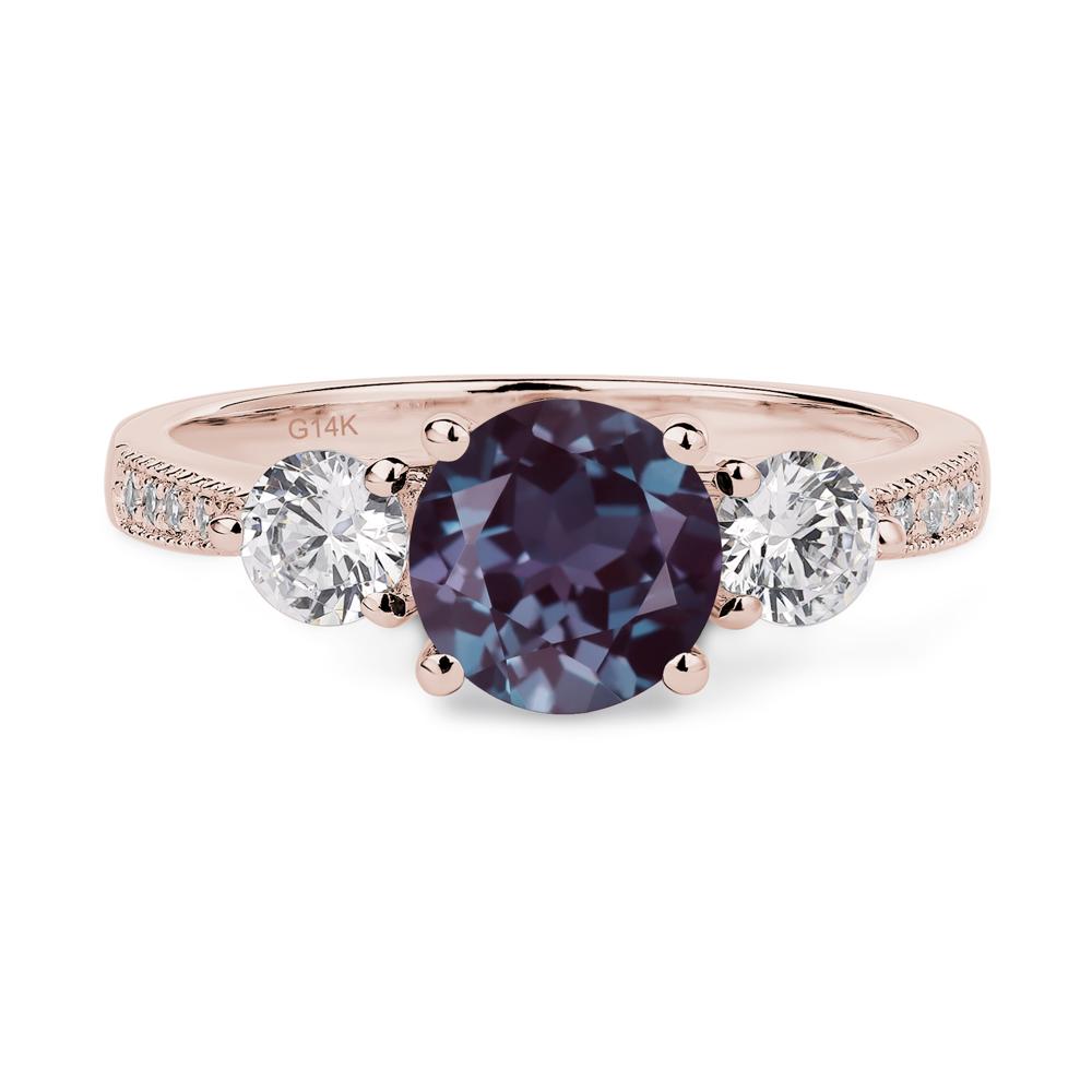 Alexandrite Ring 3 Stone Engagement Ring - LUO Jewelry #metal_14k rose gold