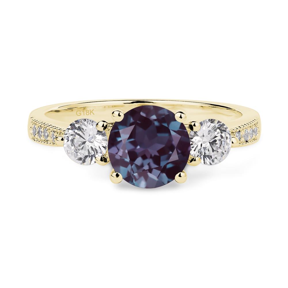Alexandrite Ring 3 Stone Engagement Ring - LUO Jewelry #metal_18k yellow gold
