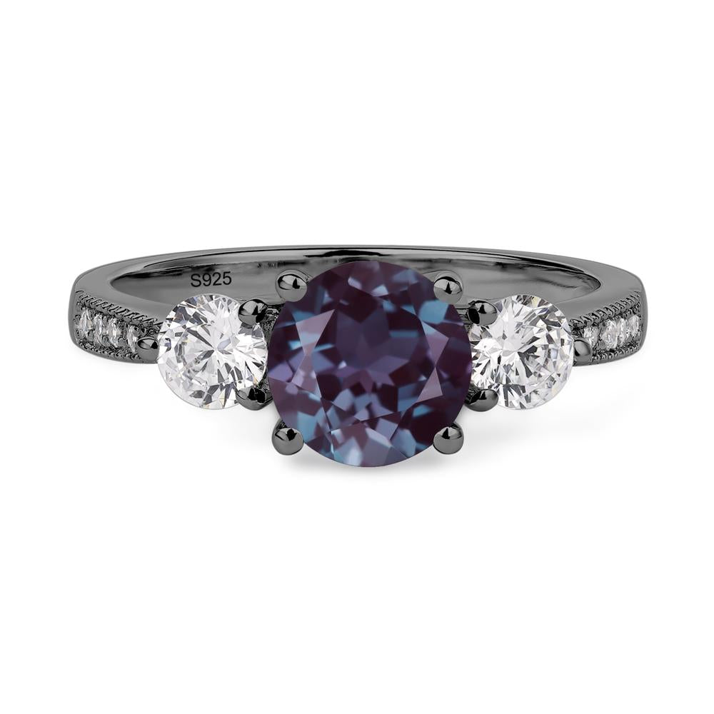 Alexandrite Ring 3 Stone Engagement Ring - LUO Jewelry #metal_black finish sterling silver