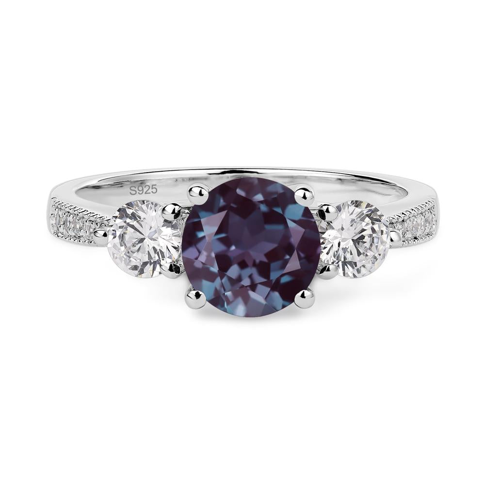 Alexandrite Ring 3 Stone Engagement Ring - LUO Jewelry #metal_sterling silver