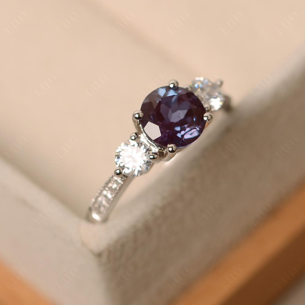 Alexandrite Ring 3 Stone Engagement Ring - LUO Jewelry