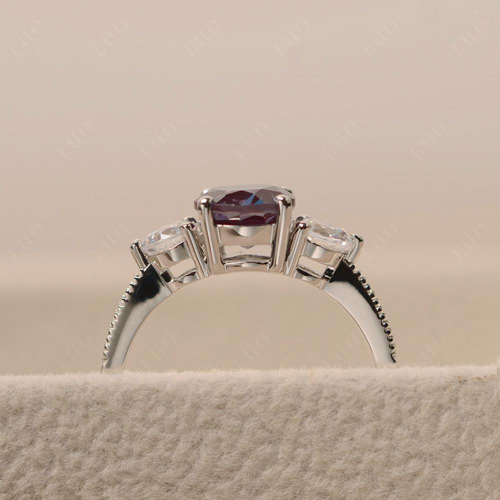 Alexandrite Ring 3 Stone Engagement Ring - LUO Jewelry