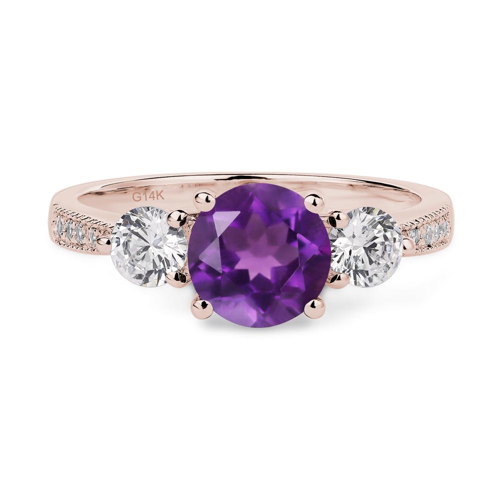 Amethyst Ring 3 Stone Engagement Ring - LUO Jewelry #metal_14k rose gold