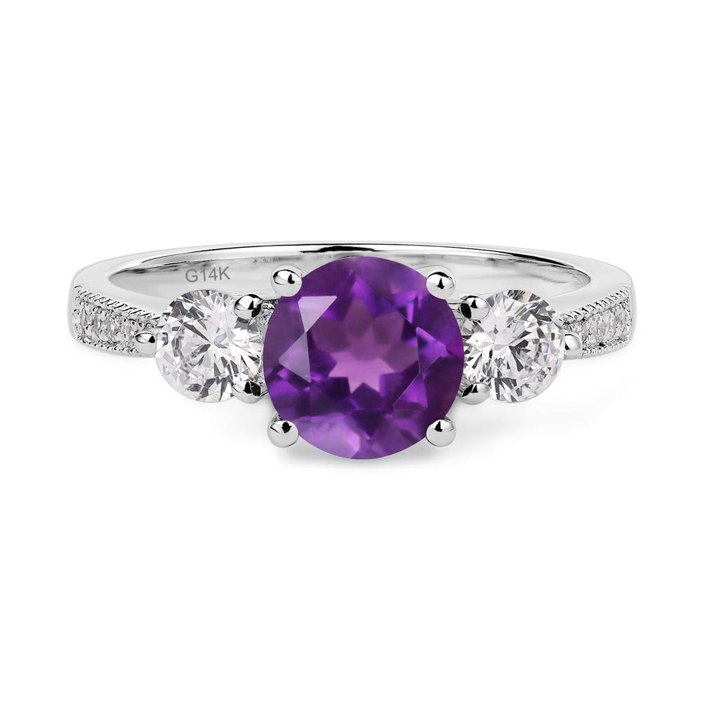 Amethyst Ring 3 Stone Engagement Ring - LUO Jewelry #metal_14k white gold
